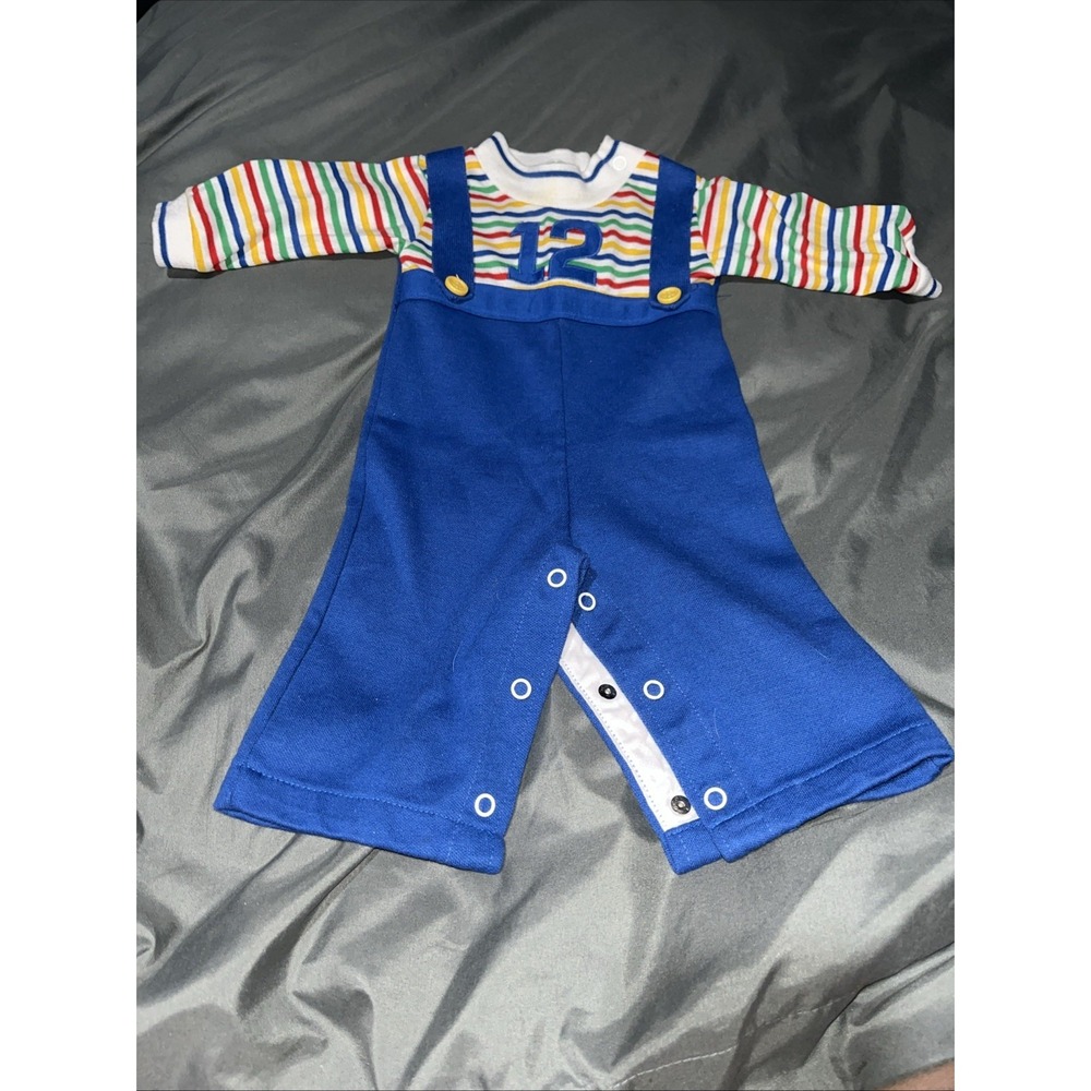 1970's Health-Tex Permanent Press Jumper Blue Size 6 Months. Button Up Pantlegs